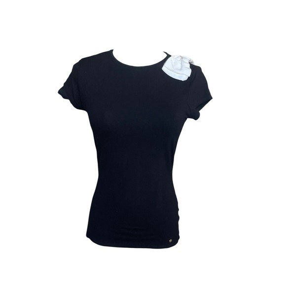 Ted Baker London Black Short Sleeve Bow Shirt Size S Feminine Dainty Preppy Twee - Picture 2 of 9